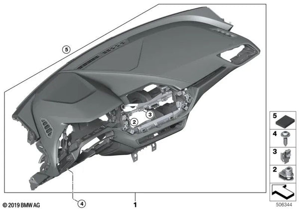 I-Tablero con Costura Decorativa Gris para BMW Serie 1 F40, Serie 2 F44 (OEM 51456962622). Original BMW.