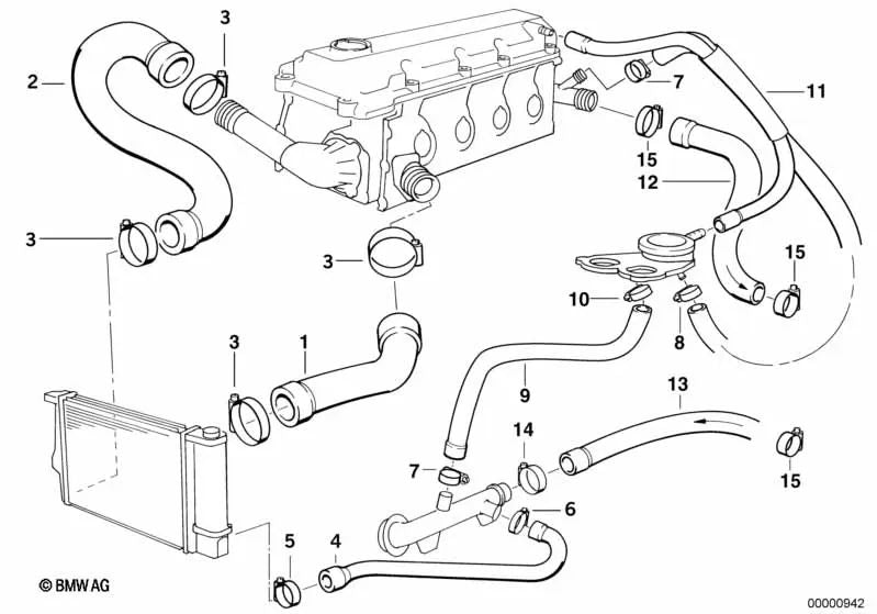 Manguera de agua para BMW Serie 3 E36 (OEM 11531743192). Original BMW