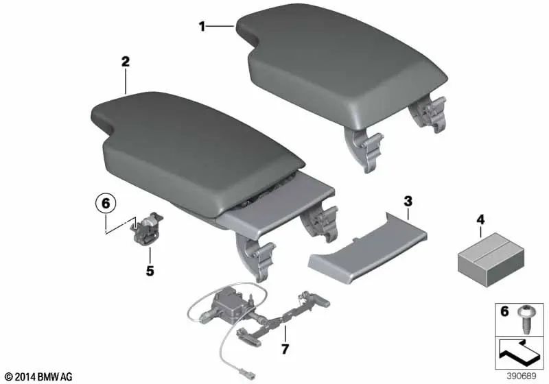 Mittelarmlehne aus Leder für BMW F80, F80N 3er, F82, F82N, F83, F83N 4er (OEM 51168057535). Original BMW.