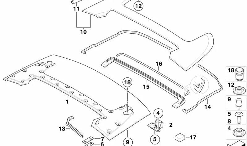 Carcasa de la tapa de la capota para BMW Serie 6 E64, E64N (OEM 51177114112). Original BMW