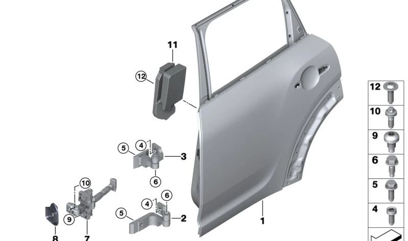 Carte de retenue arrière droite OEM 51227297258 pour BMW F45, F46, F60. BMW d'origine.