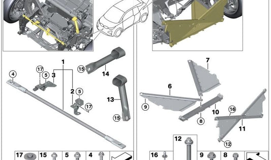 Soporte del compartimento de almacenamiento derecho OEM 51647364780 para BMW i3 (I01). Original BMW.