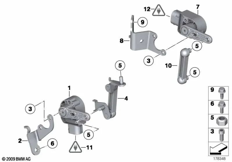 Soporte sensor de altura izquierdo para BMW F07, F10, F11, F06, F12, F13, F01N, F02N Serie 5, Serie 6, Serie 7 (OEM 37146786797). Original BMW