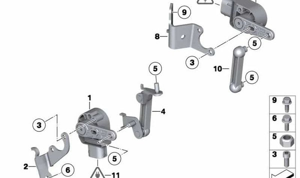 Soporte sensor de nivelación izquierdo OEM 37142284344 para BMW F10, F06, F12, F13. Original BMW.