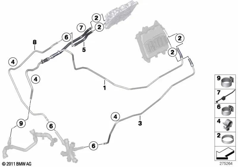 Manguera de refrigerante para BMW Serie 5 F10, Serie 6 F06, F12, F13 (OEM 17122284338). Original BMW