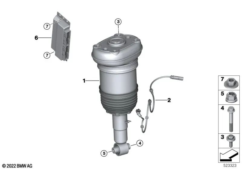 Amortiguador de aire trasero derecho para BMW X7 G07, G07N (OEM 37106869040). Original BMW.