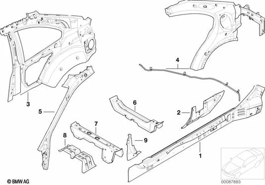 Refuerzo pilar A interior derecho para BMW E46 (OEM 41117011528). Original BMW