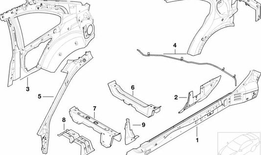 Linke innere Seitenstruktur für BMW 3er E46 (OEM 41217890677). Original BMW