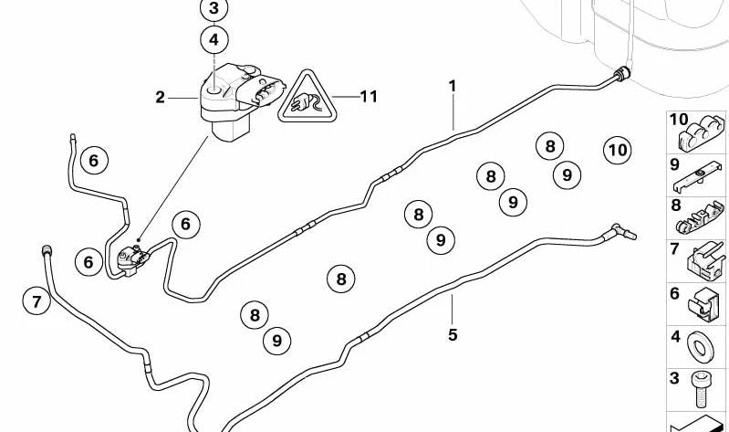 Tubo de ventilación delantero OEM 16132282887 para BMW E63, E64. Original BMW.