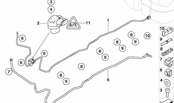 Tubo de ventilación delantero OEM 16132282887 para BMW E63, E64. Original BMW.