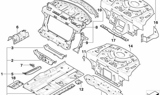 Soporte de respaldo exterior derecho para BMW Serie 5 E60, E60N (OEM 41147111262). Original BMW