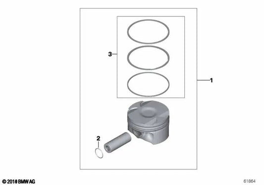 Piston for BMW 1 Series E81, E82, E87, E87N, E88; Series 3 E90, E90N, E91, E91N, E92, E92N, E93, E93N; Series 5 E60N; X1 E84; X3 E83, E83N; Z4 E85 (OEM 11257562451). Genuine BMW