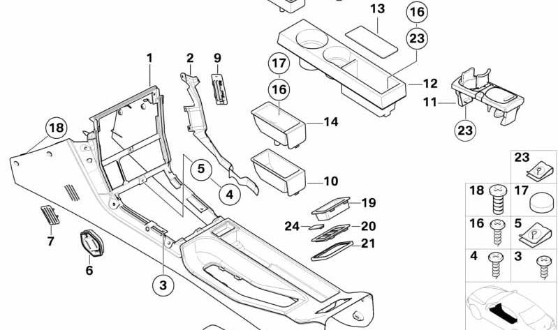 Consola central OEM 51168407218 para BMW E36 y Z3. Original BMW.