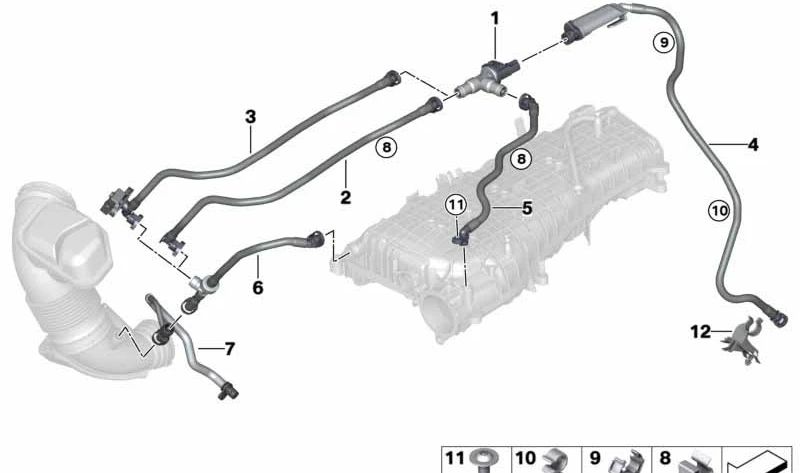 Conducto de ventilación del tanque para BMW F20N, F21N, F22, F23, F30N, F31N, F34N, F32, F36, G30, G31, G38 (OEM 13907643104). Original BMW