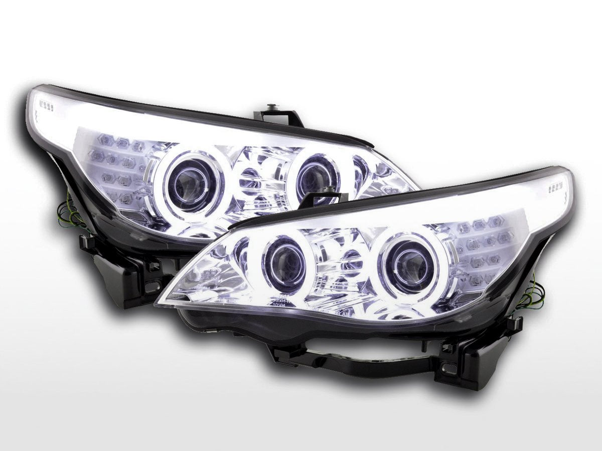 Juego De Faros Xenon Angel Eyes Ccfl Bmw Serie 5 E60 / E61 05-08 Cromado Para Volante A La Derecha