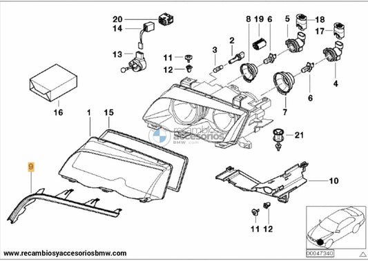 Goma/junta/moldura Superior Faro Delantero Bmw E46. Original Recambios