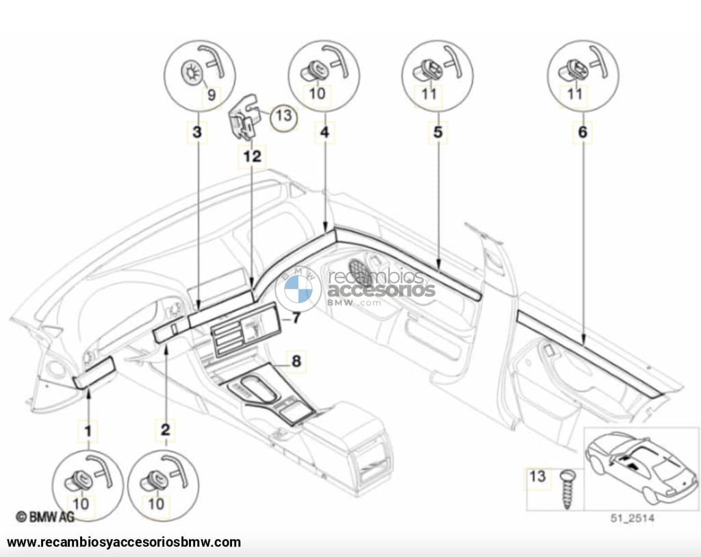 Grapas Tuercas Tornillos Para Listones Embellecedores Interiores Bmw E39 Berlina O Touring. Original