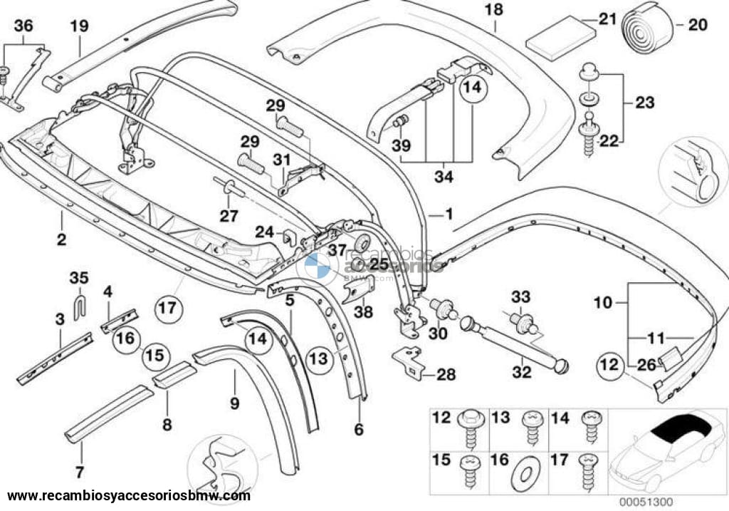 Guia Central Cristal Lateral Delanteropara Bmw Z3. Original Recambios