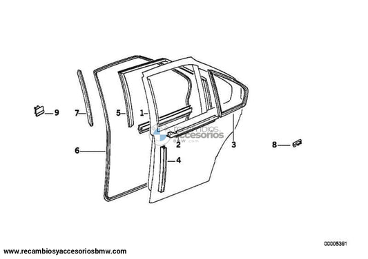 Guia Junta Goma Cristal Puerta Trasera Para Bmw E36 Berlina/Limusina. Original Recambios