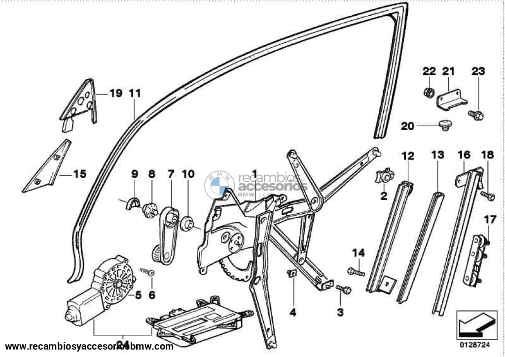 Guía Junta Goma Cristal Ventana Puerta Delantera Para Bmw E36 Berlina Touring Limusina . Original