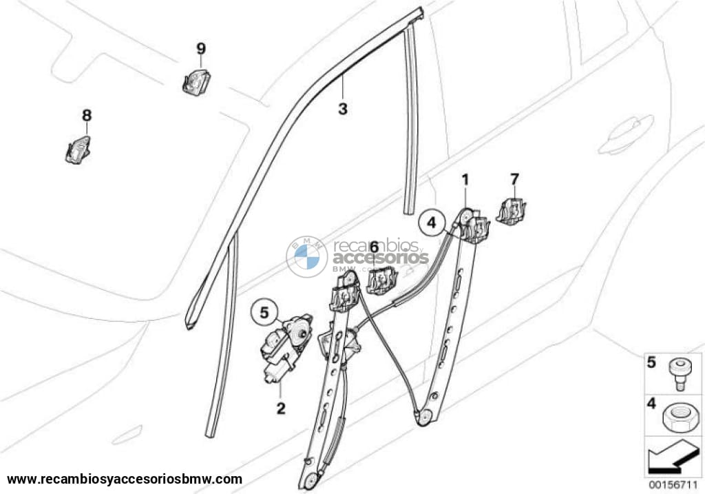 Guía Junta Goma De Ventana Puerta Delanterapara Bmw E83. Original Recambios