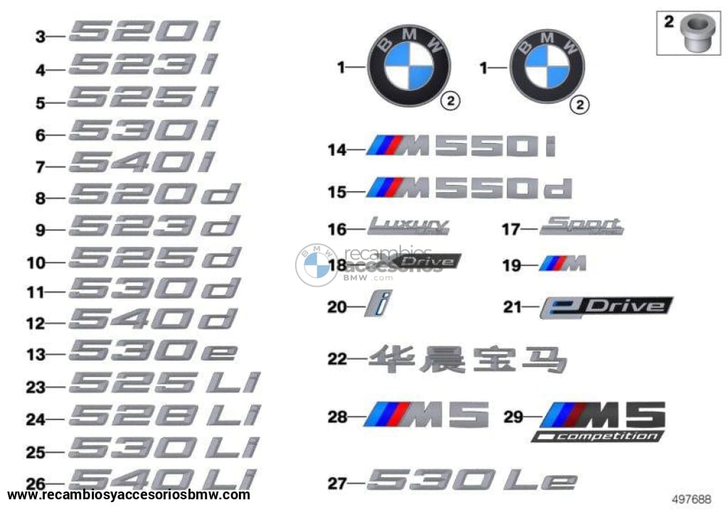 Insignia Emblema Logo Bmw Ø 74Mm Para G20 F90 G30 G31 G32 Gt (Gran Turismo) F39. Original Recambios