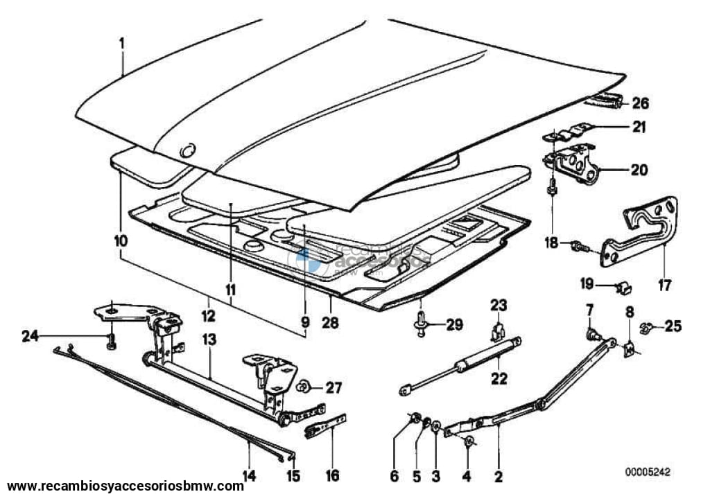 Juego De 3 Aislamientos Acústicos (Insonorización Capo Frontal) Para Bmw E30 2-Puertas 4-Puertas .