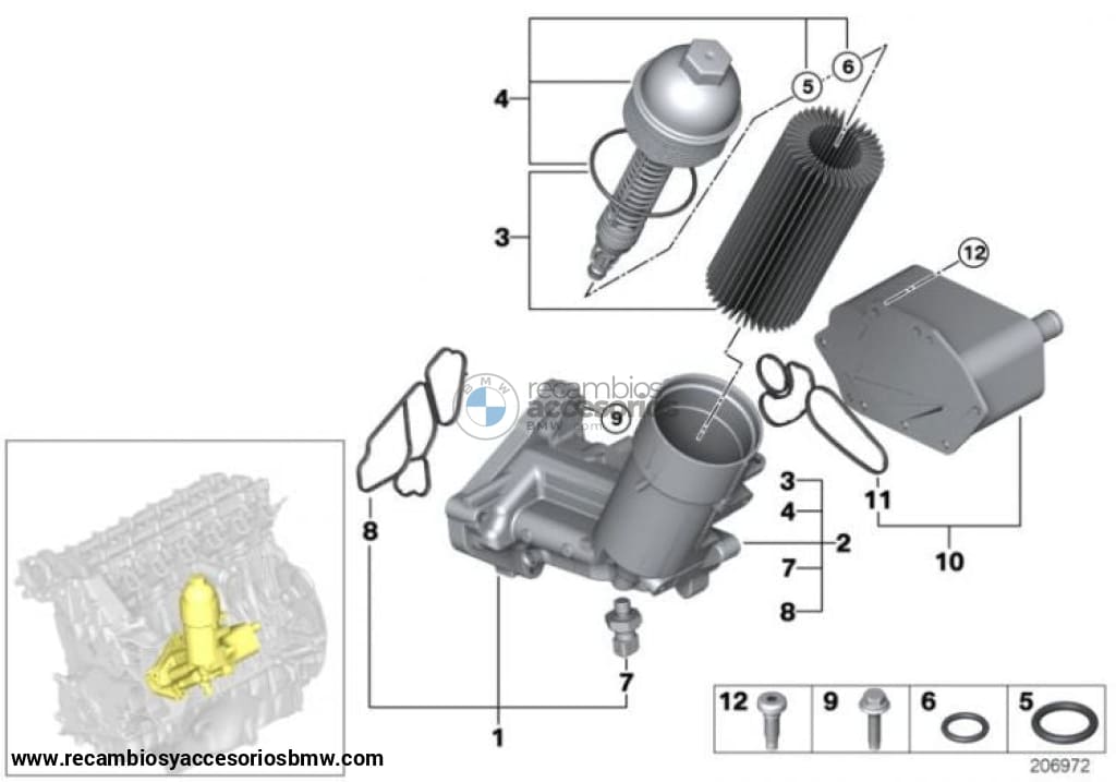 Juego De Elementos Filtro Aceite Para Bmw E38 E39 E46 E53. Original Recambios