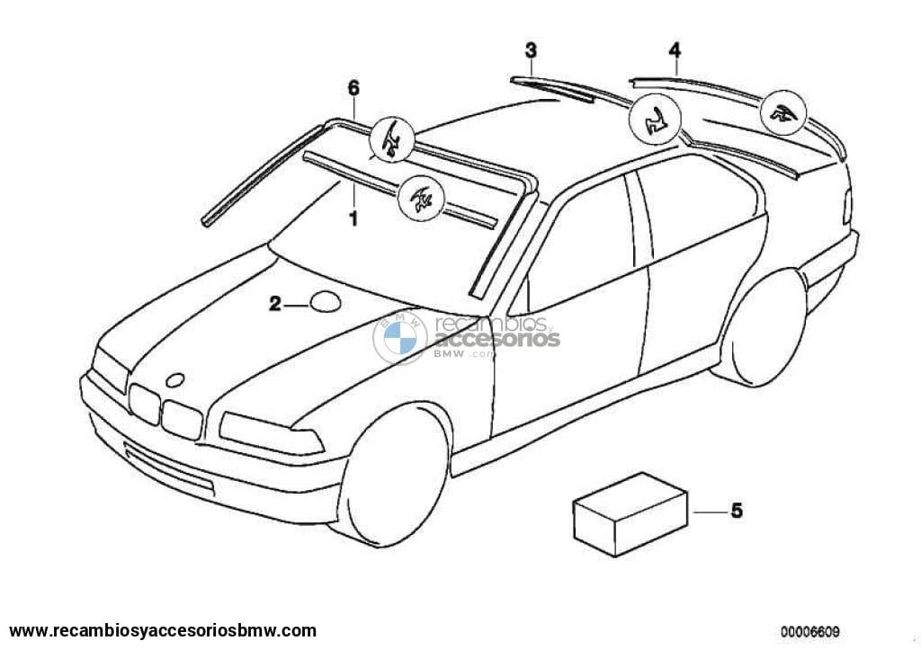 Junta Cristal Superior Y Lateral Trasero Para Bmw E36 . Original Bmw. Recambios