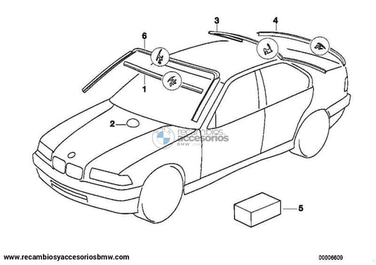 Junta Cristal Superior Y Lateral Trasero Para Bmw E36 . Original Bmw. Recambios