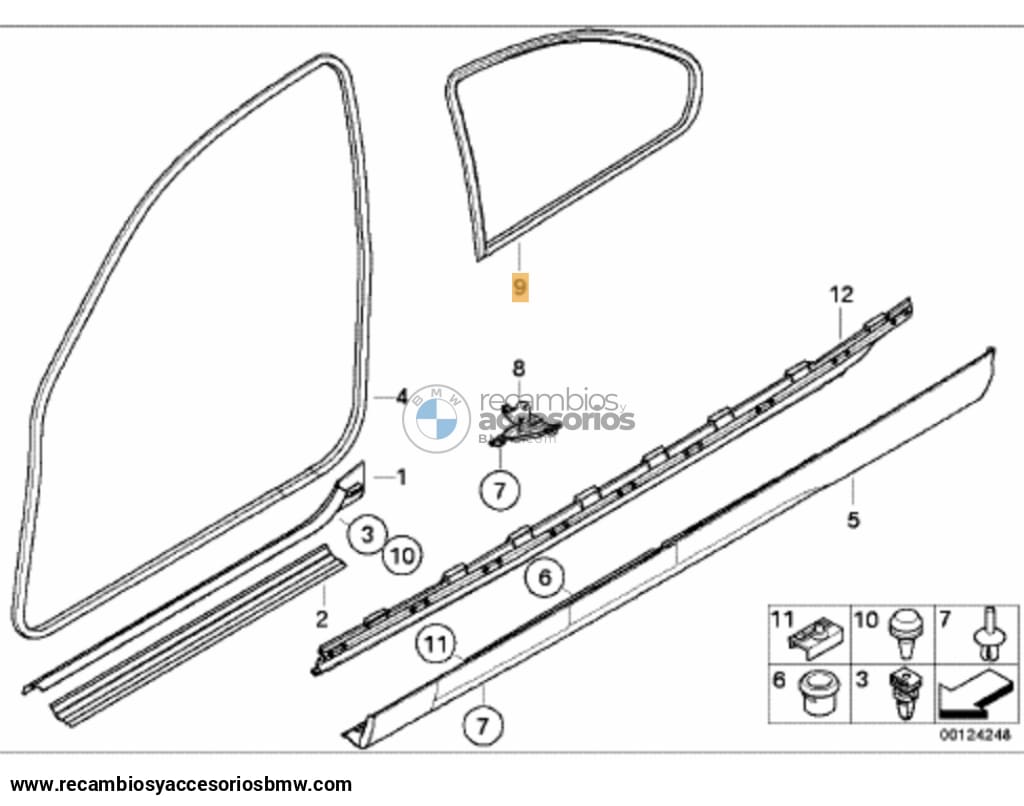 Junta De Goma Del Cristal Lateral Trasero Bmw E46 Compact. Original Recambios