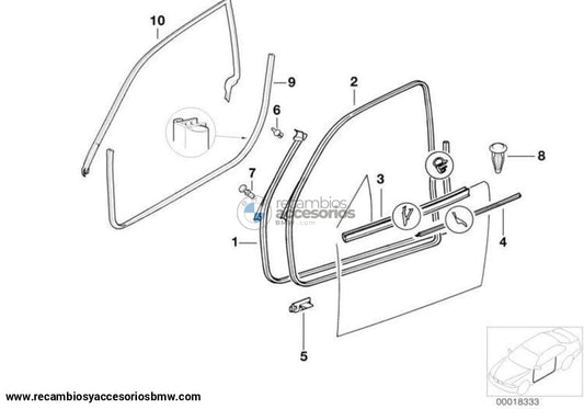 Junta De Puerta Delantera Izquierda Para Bmw Z3. Original Recambios