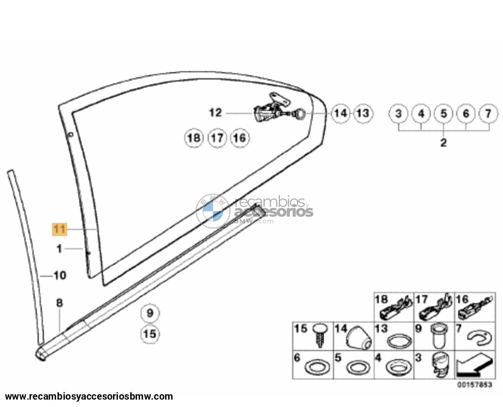 Junta De Ventanilla Interior Del Cristal Lateral Trasero Bmw E46 Coupe Y M3. Original Recambios