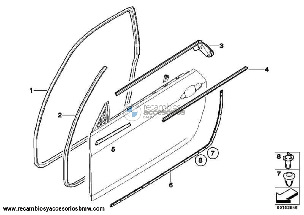 Junta Goma De Puerta Delantera Para Bmw E81 E82 . Original Recambios