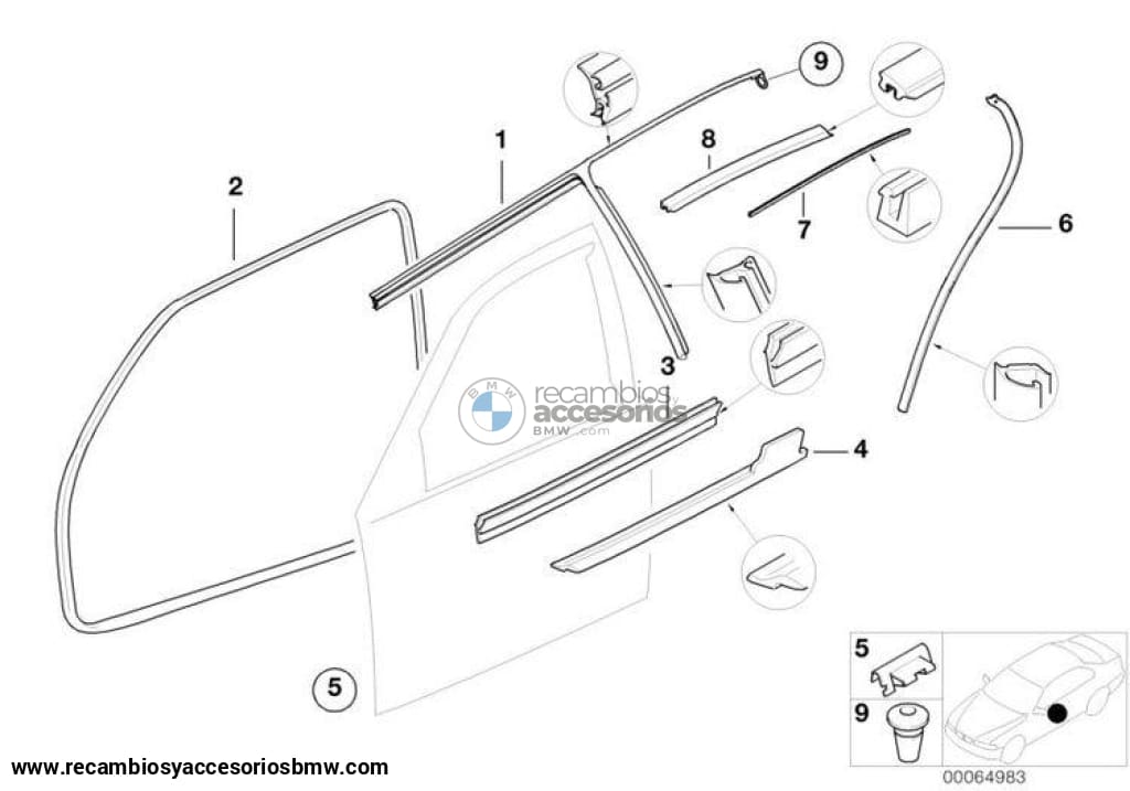 Junta Goma Embellecedor Exterior Izquierdo Para Bmw Compact E36. Original Recambios