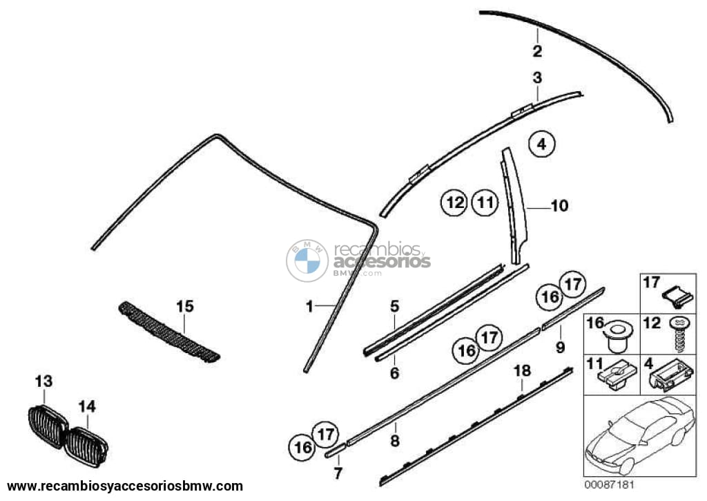 Junta Goma Exterior Inferior Ventana Cristal Lateral Para Bmw E46 Compact. Original Recambios