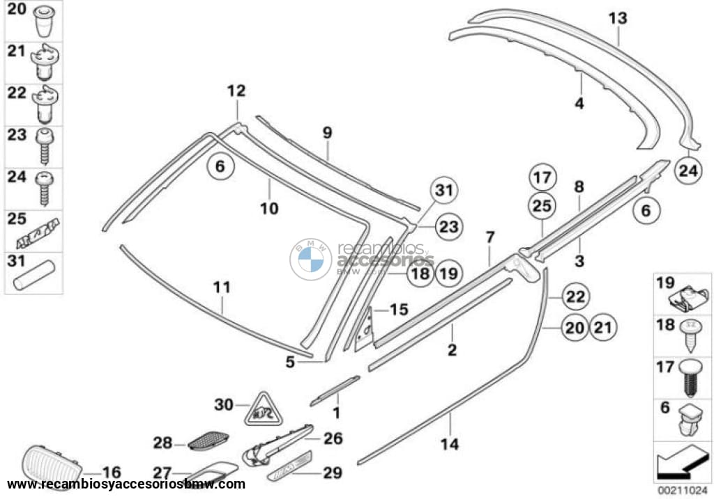 Junta Goma Inferior Cristal Delantero Para Bmw E90 E91 E92 E93. Original Recambios