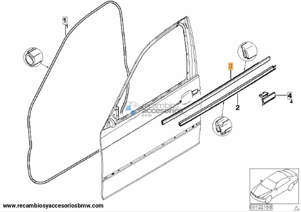 Junta Goma Inferior Cristales Delanteros/traseros Bmw E46 Berlina. Original De Recambios