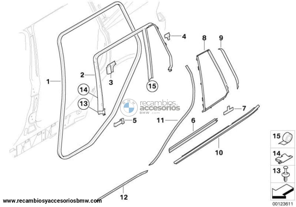Junta Inferior Cristal Puerta Trasera Para Bmw E83. Original Recambios