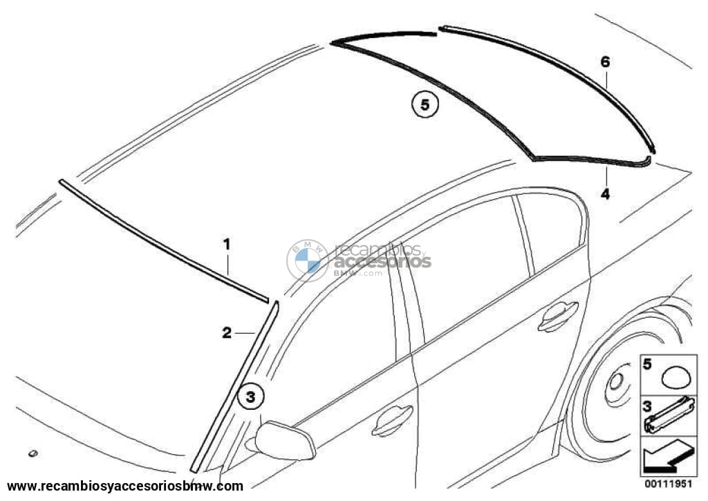 Junta Luneta Trasera Superior Y Lados Para Bmw Serie 5 E60 . Original Bmw. Recambios