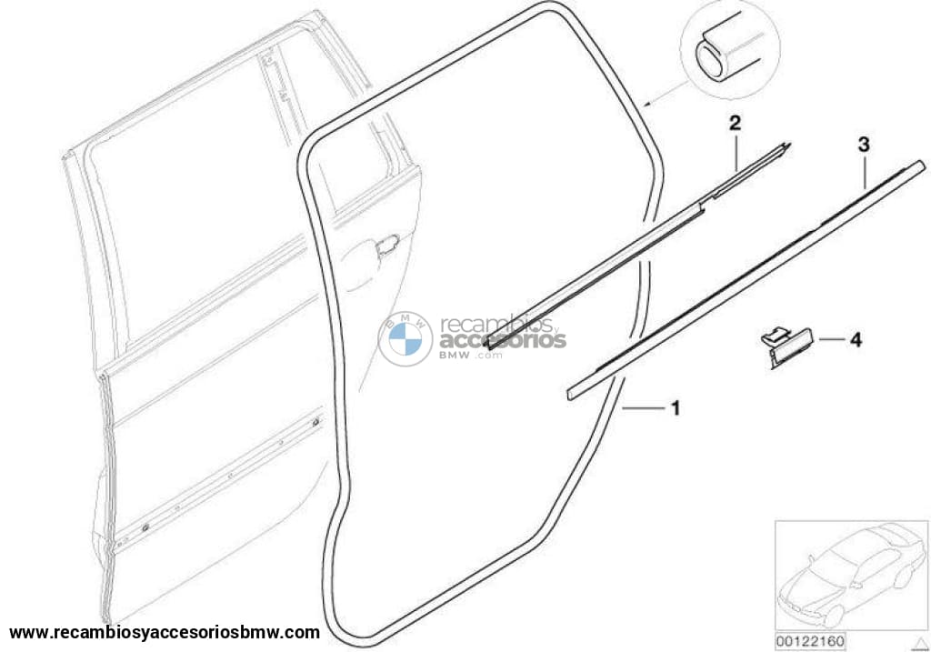 Junta Moldura Inferior Externo Cristal Puerta Trasera Para Serie 3 E46 Touring. Original Bmw