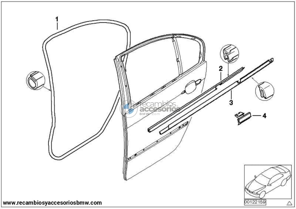 Junta Moldura Tapa De Registro Exterior Ventana Puerta Trasera Para Bmw E46 Serie 3Er . Original