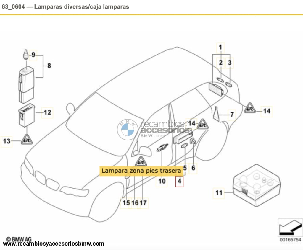 Lampara Plafon Zona Pies Trasero Para Bmw E65 E66 E67 E53. Original Recambios