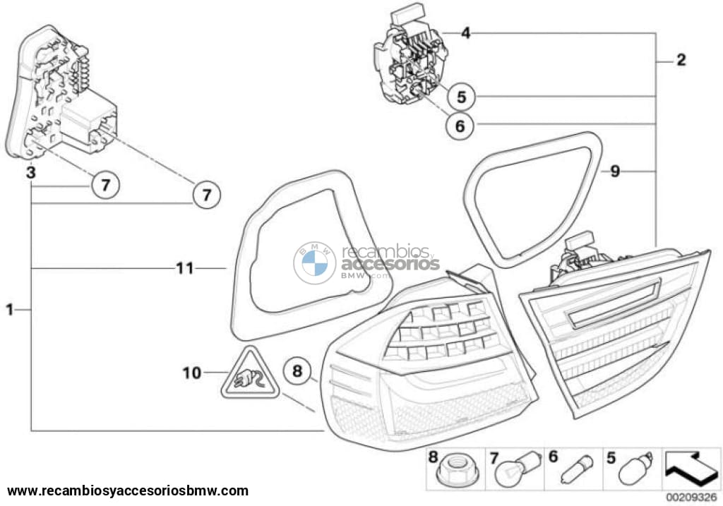 Luz Trasera En Pared Lateral Para Bmw E90. Original Recambios