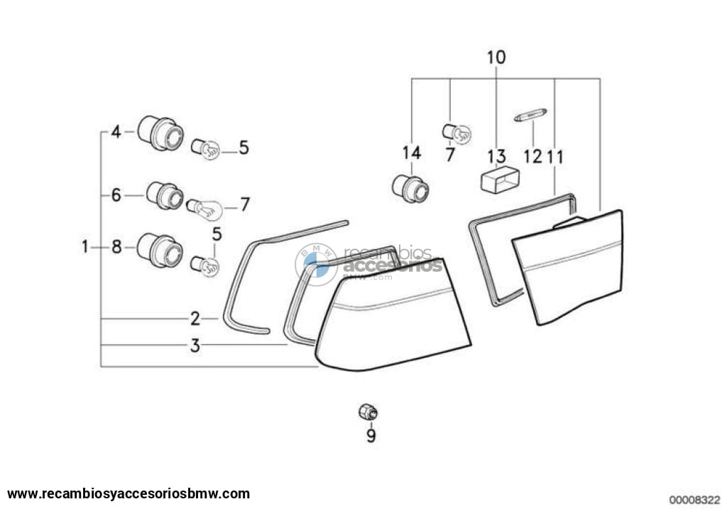 Luz Trasera Panel Lateral Izquierda Para Bmw Serie 8 Coupé E31. Original Recambios