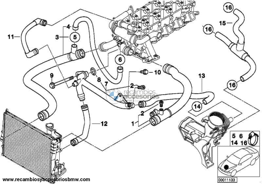 Manguera Tubo Flex.de Agua Del Sistema De Refrigeracion-Tubo Flex Para Bmw E46 . Original Bmw.