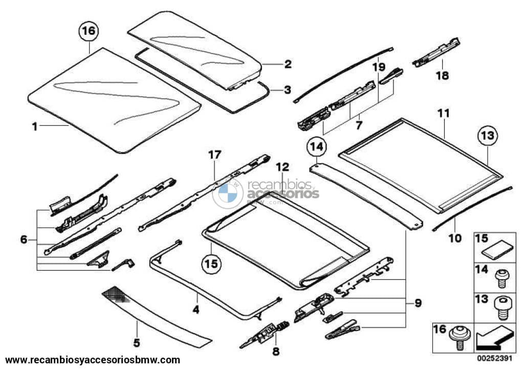 Mecanismo Cubierta Vidrio Delante Techco Solar Para Bmw E83 . Original Bmw. Recambios