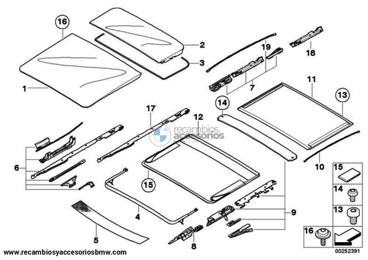 Mecanismo Cubierta Vidrio Delante Techco Solar Para Bmw E83 . Original Bmw. Recambios