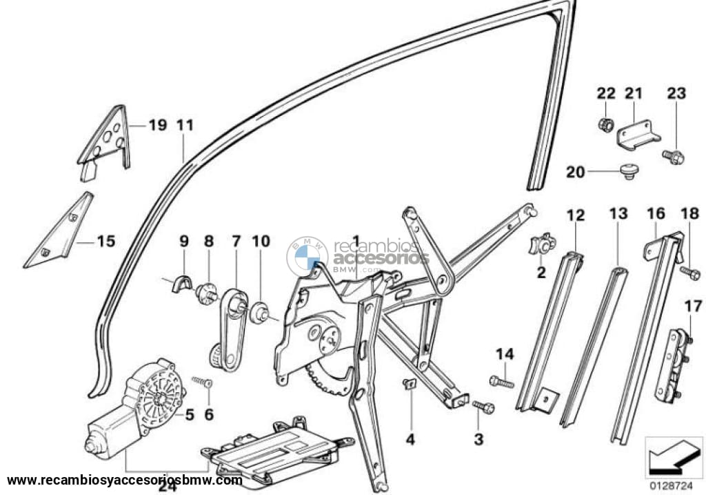 Mecanismo De Accionamiento Motor Alzacristales Para Bmw E36. Original Recambios