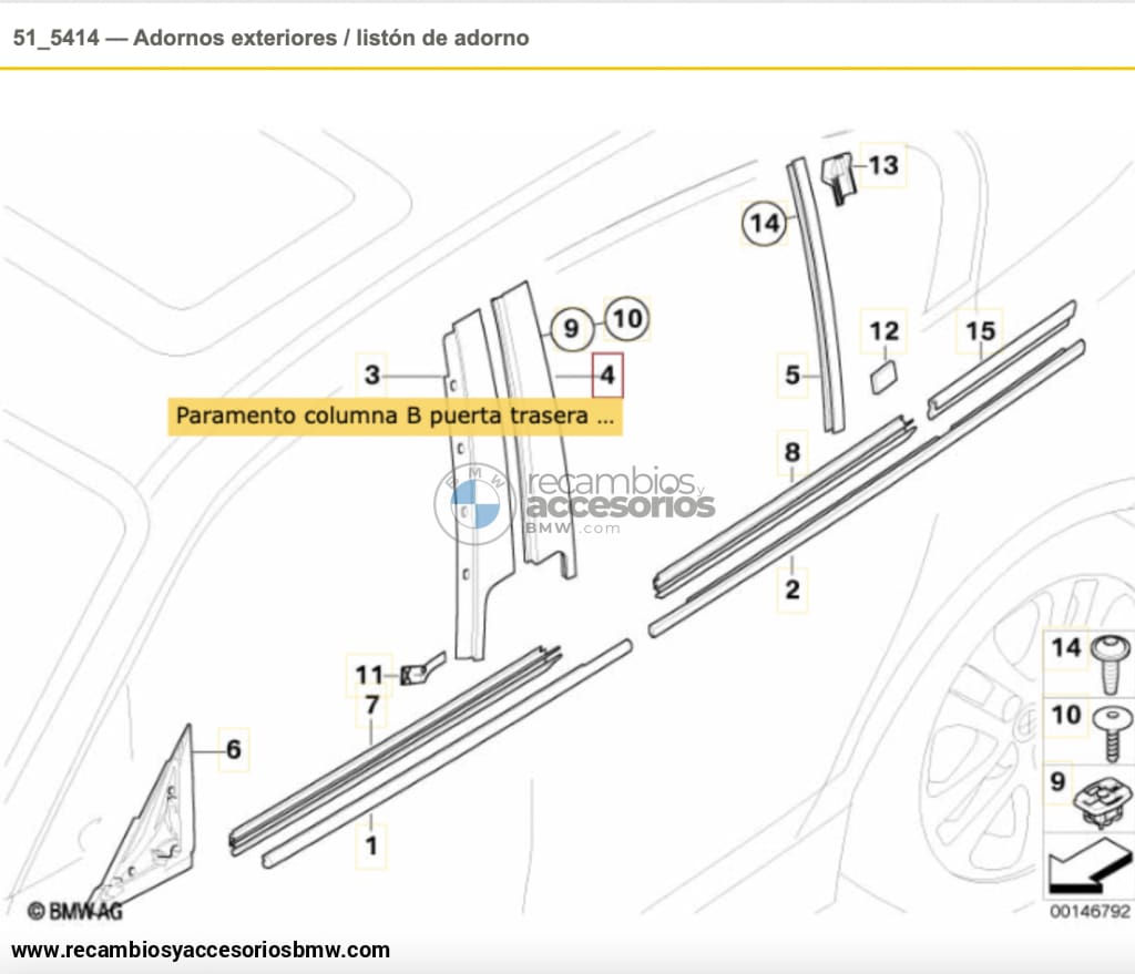 Moldura Cubierta Ventana Trasera Montante B Para Bmw Serie 1 E87. Original Recambios